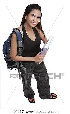 Female college student, portrait, high angle view View Large Photo Image Stock Photo - Female college student, portrait, high angle view. Fotosearch