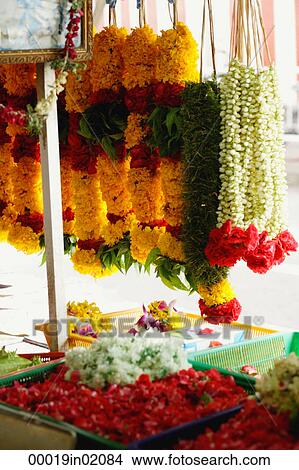 Brightly coloured flower garlands View Large Photo Image Picture - Brightly coloured flower garlands. Fotosearch