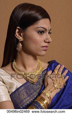 Stock Photo - Indian woman wearing traditional wedding jewelry. Fotosearch
