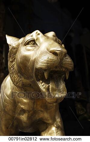 Closeup of bronze tiger head in Little India, Singapore View Large Photo Image Stock Image - Closeup of bronze tiger head in Little India, Singapore. Fotosearch