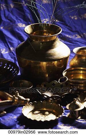 Still life of Indian bronze bowls and plates View Large Photo Image Stock Photograph - Still life of Indian bronze bowls and plates. Fotosearch