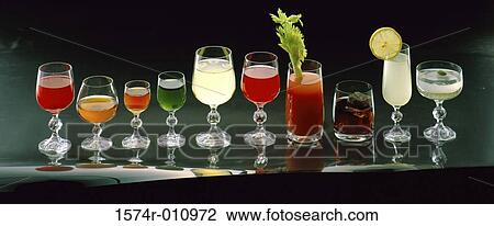 Stock Image - Assortment of alcoholic drinks. Fotosearch