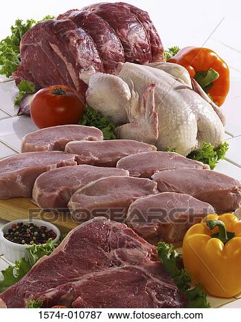 Assortment of raw meats View Large Photo Image Stock Photo - Assortment of raw meats. Fotosearch