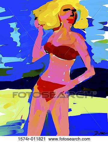 Stock Image - Beach Babe 2001 Diana Ong (b. 1940/Chinese-American) Computer graphics. Fotosearch