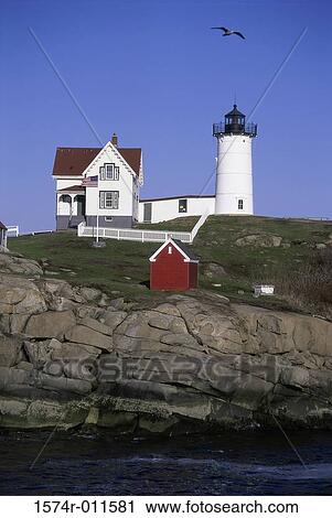 Stock Image - Cape Neddick Lighthouse (Nubble) York Maine USA. Fotosearch