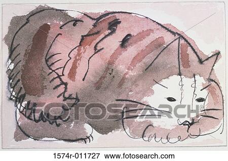 Cat XI Diana Ong (b. 1940 Chinese-American) Ink & watercolor Private Collection View Large Photo Image Stock Photo - Cat XI Diana Ong (b. 1940 Chinese-American) Ink & watercolor Private Collection. Fotosearch
