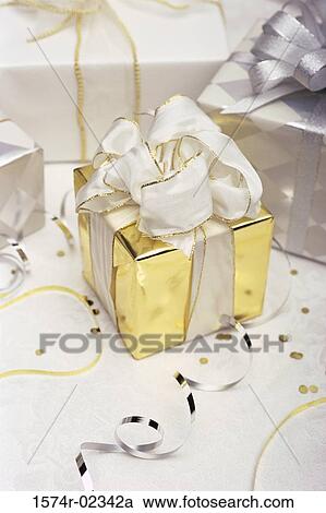 Stock Image - Close-up of a wrapped gift. Fotosearch
