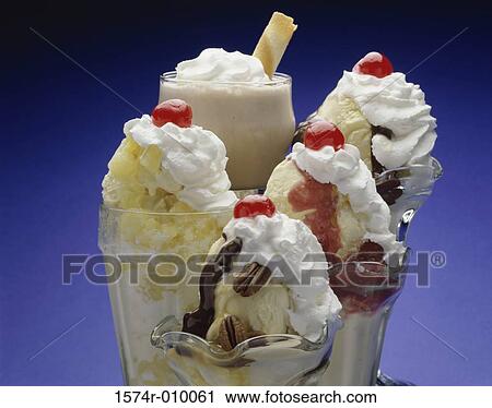 Close-up of ice cream sundaes View Large Photo Image Stock Image - Close-up of ice cream sundaes. Fotosearch