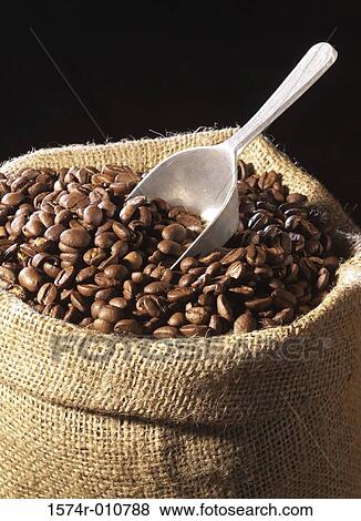 Stock Photo - Coffee beans in a sack. Fotosearch