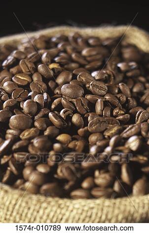 Stock Photo - Coffee beans in a sack. Fotosearch