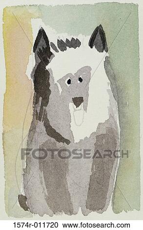 Stock Image - Dog X Diana Ong (b. 1940 Chinese-American) Watercolor Private Collection. Fotosearch