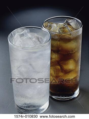 Stock Image - Glass of iced tea and a glass of soda. Fotosearch