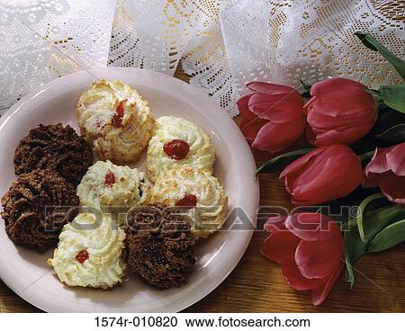 Stock Image - High angle view of cookies on a plate. Fotosearch