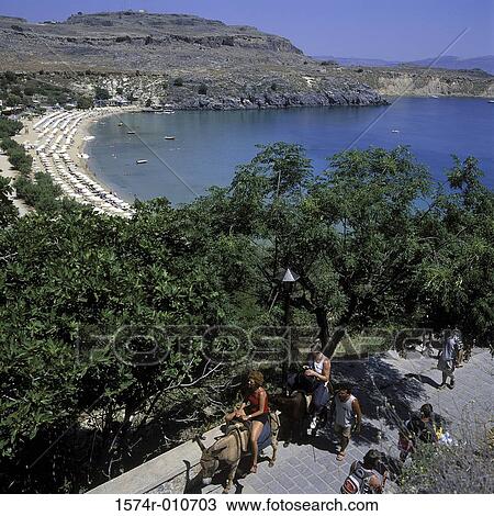 Stock Image - Lindos Rhodes Dodecanese Islands Greece. Fotosearch