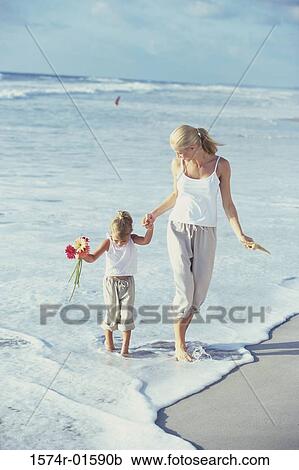 Mother walking with her daughter at the beach View Large Photo Image Stock Image - Mother walking with her daughter at the beach. Fotosearch