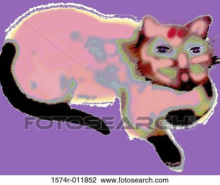 Stock Image - Pink Cat 2002 Diana Ong (b. 1940/Chinese-American) Computer graphics. Fotosearch