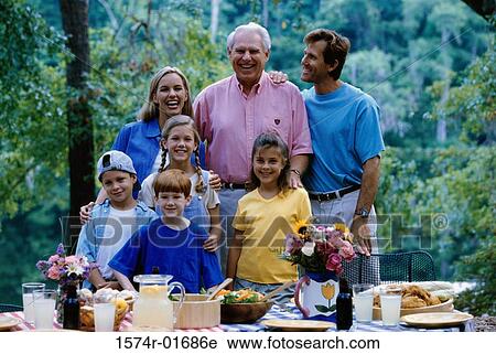 Stock Image - Portrait of a family at a picnic. Fotosearch