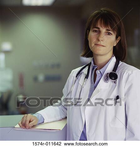 Stock Image - Portrait of a female doctor. Fotosearch