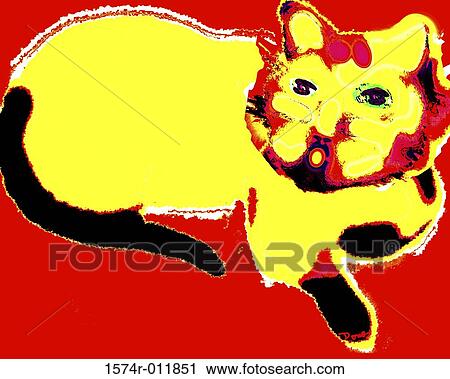 Stock Image - Red Cat 2002 Diana Ong (b. 1940/Chinese-American) Computer graphics. Fotosearch