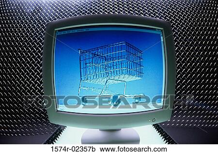 Shopping cart displayed on a computer monitor View Large Photo Image Stock Image - Shopping cart displayed on a computer monitor. Fotosearch