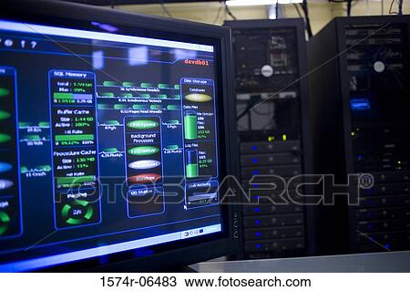 Close-up of a computer monitor in front of network servers View Large Photo Image Stock Image - Close-up of a computer monitor in front of network servers. Fotosearch