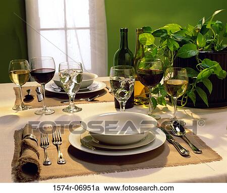 Stock Image - Close-up of a table set for two. Fotosearch