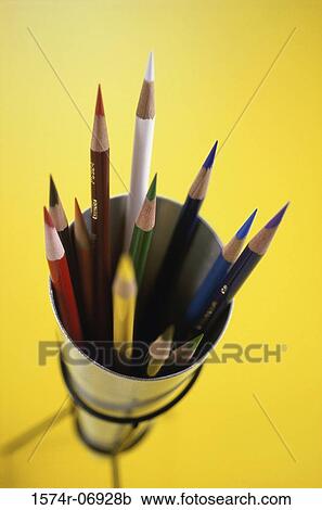 Stock Image - Close-up of pencils in a container. Fotosearch
