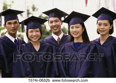 Portrait of three female graduates and two male graduates smiling View Large Photo Image Stock Image - Portrait of three female graduates and two male graduates smiling. Fotosearch