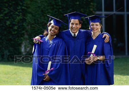 Portrait of two female graduates and a male graduate holding diplomas View Large Photo Image Stock Image - Portrait of two female graduates and a male graduate holding diplomas. Fotosearch