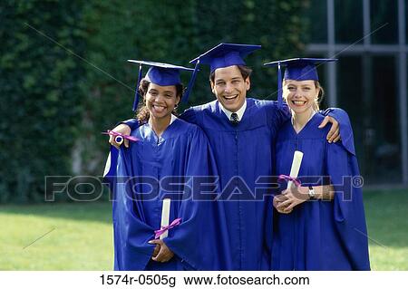 Portrait of two female graduates and a male graduate holding diplomas View Large Photo Image Stock Image - Portrait of two female graduates and a male graduate holding diplomas. Fotosearch