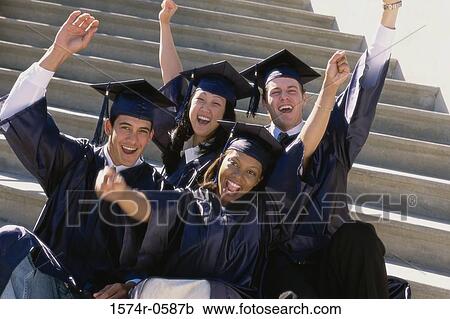 Portrait of two male graduates and two female graduates with their arms raised View Large Photo Image Stock Image - Portrait of two male graduates and two female graduates with their arms raised. Fotosearch