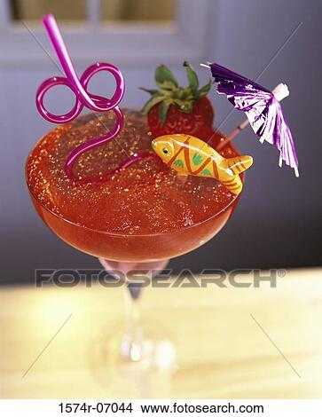Strawberry Margarita with an umbrella and a strawberry View Large Photo Image Picture - Strawberry Margarita with an umbrella and a strawberry. Fotosearch