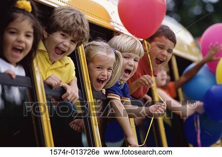 Group of children shouting on a school bus View Large Photo Image Stock Image - Group of children shouting on a school bus. Fotosearch