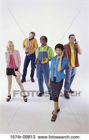 Group of young people talking on telephones View Large Photo Image Stock Image - Group of young people talking on telephones. Fotosearch