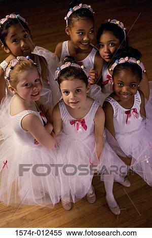 Stock Photography - High angle view of a group of ballet dancers smiling. Fotosearch