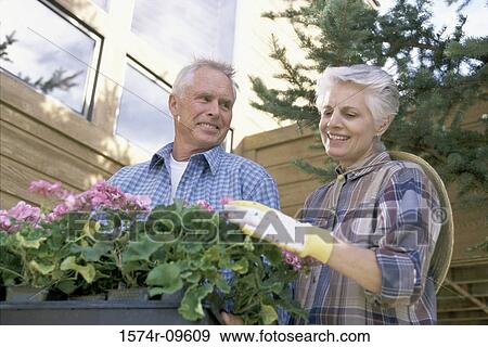 Stock Photo - Senior couple gardening. Fotosearch