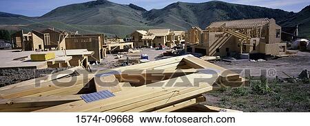 Wooden building material at a construction site View Large Photo Image Stock Photo - Wooden building material at a construction site. Fotosearch
