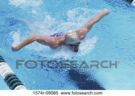 Young man swimming in a swimming pool View Large Photo Image Stock Photography - Young man swimming in a swimming pool. Fotosearch