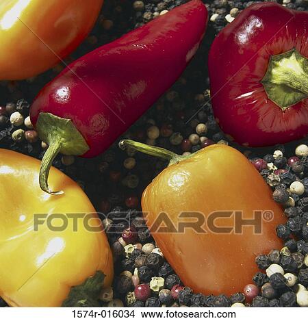Assorted chili peppers on peppercorns View Large Photo Image Picture - Assorted chili peppers on peppercorns. Fotosearch