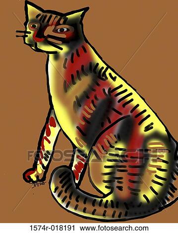 Stock Image - Calico Cat 2003 Diana Ong (b. 1940/Chinese-American) Computer graphics. Fotosearch