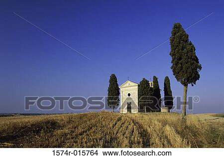 Chapel on a landscape, Vitaleta Chapel, Val d'Orcia, Italy View Large Photo Image Picture - Chapel on a landscape, Vitaleta Chapel, Val d'Orcia, Italy. Fotosearch