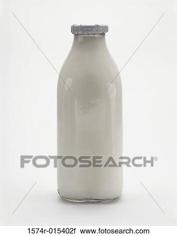 Stock Image - Close-up of a bottle of milk. Fotosearch