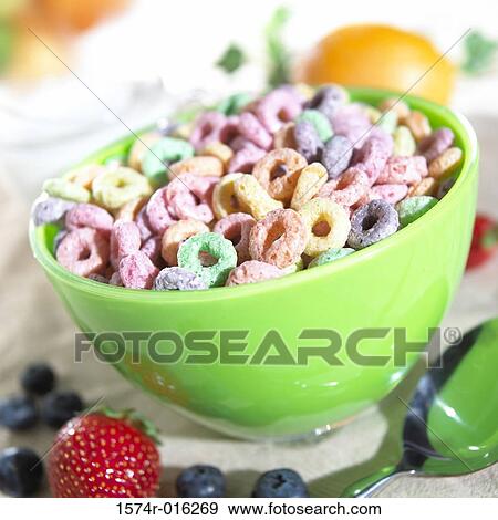Close-up of a bowl of multi-colored cereal View Large Photo Image Stock Photo - Close-up of a bowl of multi-colored cereal. Fotosearch