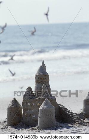 Close-up of a sand castle on the beach View Large Photo Image Stock Image - Close-up of a sand castle on the beach. Fotosearch
