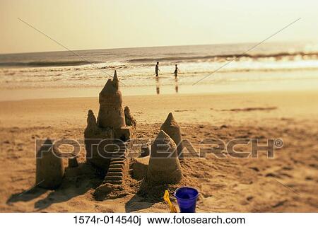 Stock Image - Close-up of a sand castle on the beach. Fotosearch