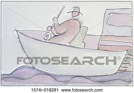 Stock Image - Fisherman Diana Ong (b. 1940/Chinese-American) Ink & watercolor Private Collection. Fotosearch