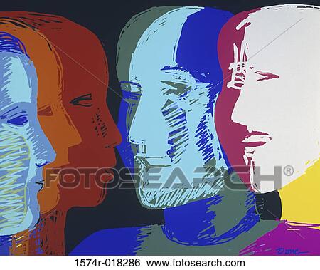 Stock Photograph - Five Faces 1994 Diana Ong (b. 1940 Chinese-American) Computer graphics. Fotosearch