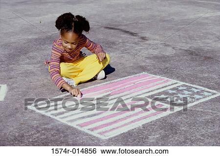 High angle view of a girl drawing an American flag on the ground with chalk View Large Photo Image Stock Photograph - High angle view of a girl drawing an American flag on the ground with chalk. Fotosearch