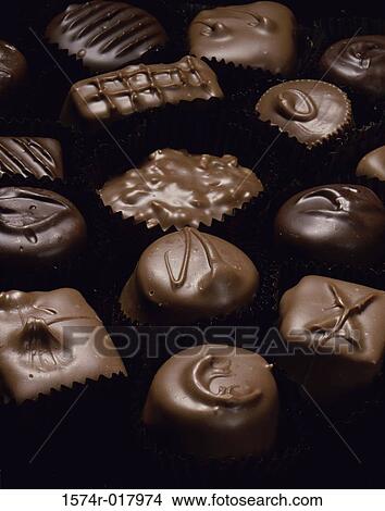 Picture - High angle view of assorted chocolate candies. Fotosearch