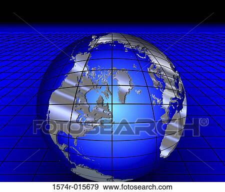 Stock Photo - Illustration of a globe on a grid. Fotosearch